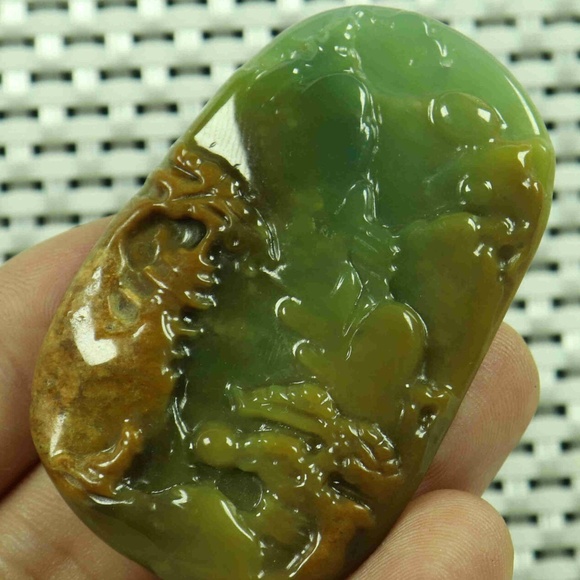 Cert'd Yellow Natural A JADE jadeite Carved Pendant Landscape 山水 - Picture 2 of 8